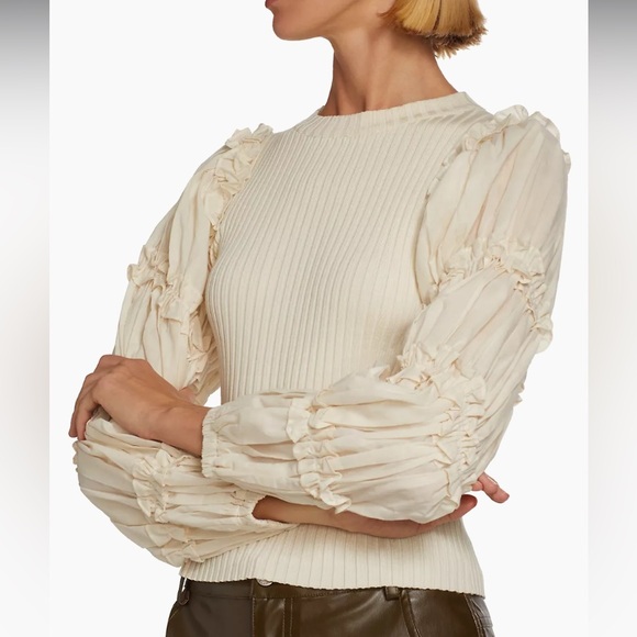 En Saison Lucille Mixed Media Ruffle Poplin Sleeve Blouse - Picture 14 of 16